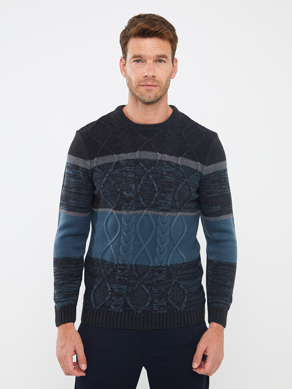 Crew Neck Long Sleeve Color Block Men's Knitwear Sweater