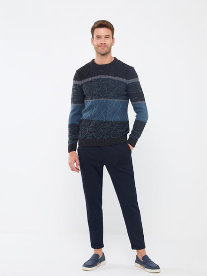 Crew Neck Long Sleeve Color Block Men's Knitwear Sweater