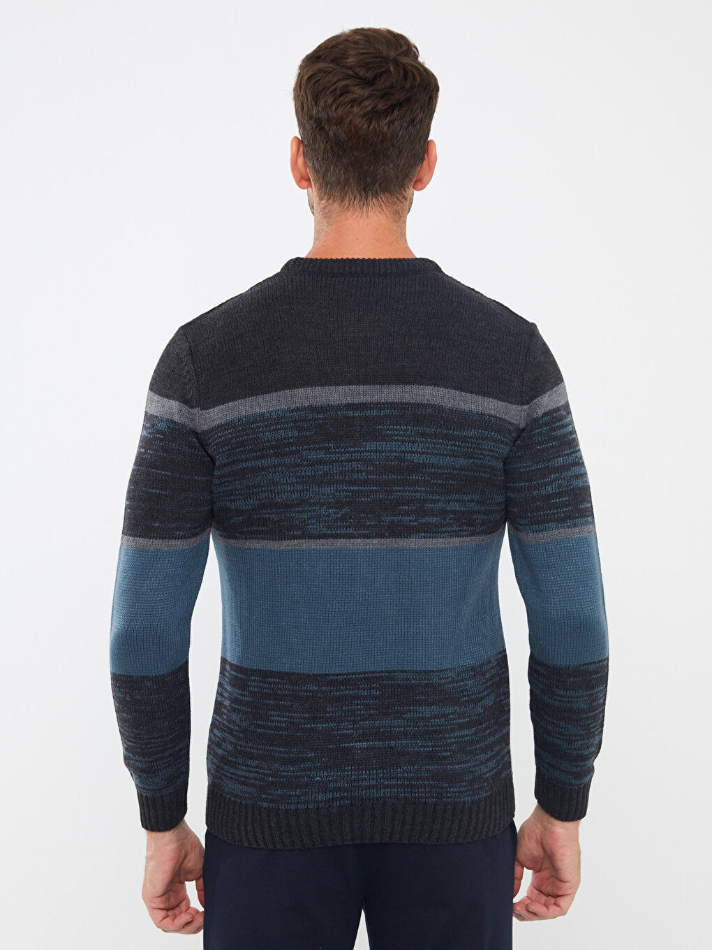 Crew Neck Long Sleeve Color Block Men's Knitwear Sweater