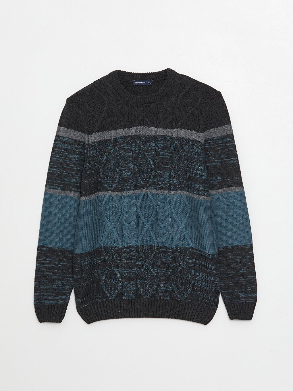 Crew Neck Long Sleeve Color Block Men's Knitwear Sweater