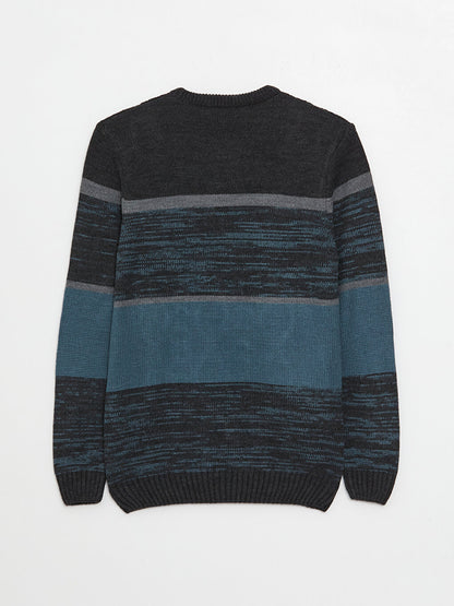 Crew Neck Long Sleeve Color Block Men's Knitwear Sweater