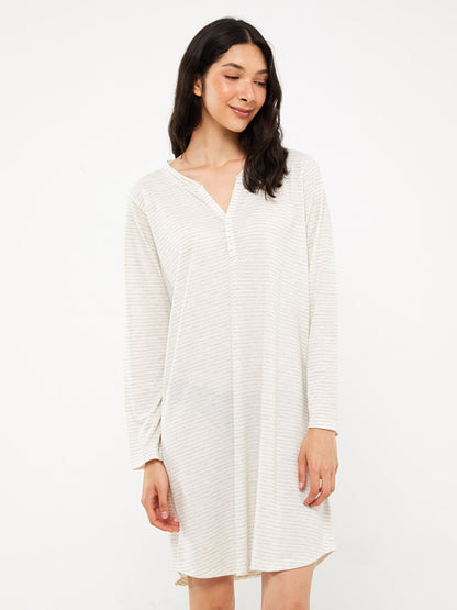 Wacky Neck Striped Long Sleeve Women's Nightgown