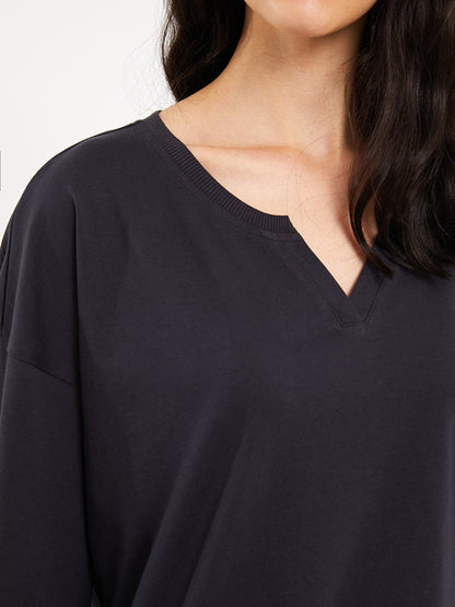 Scoop Neck Plain Long Sleeve Women's Pajama Top