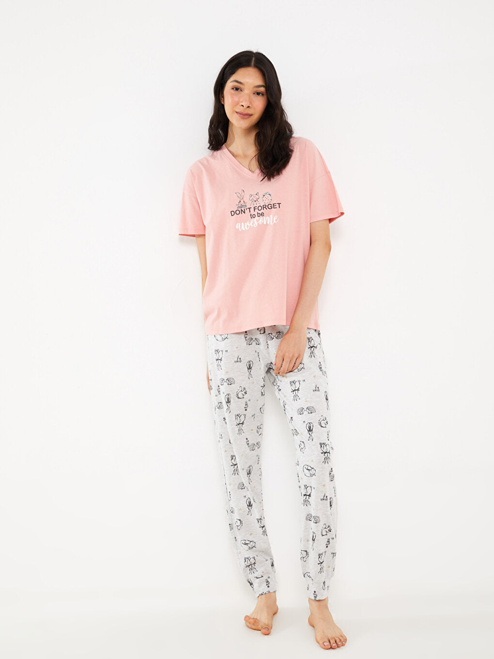 V-Neck Printed Short Sleeve Women's Pajama Set