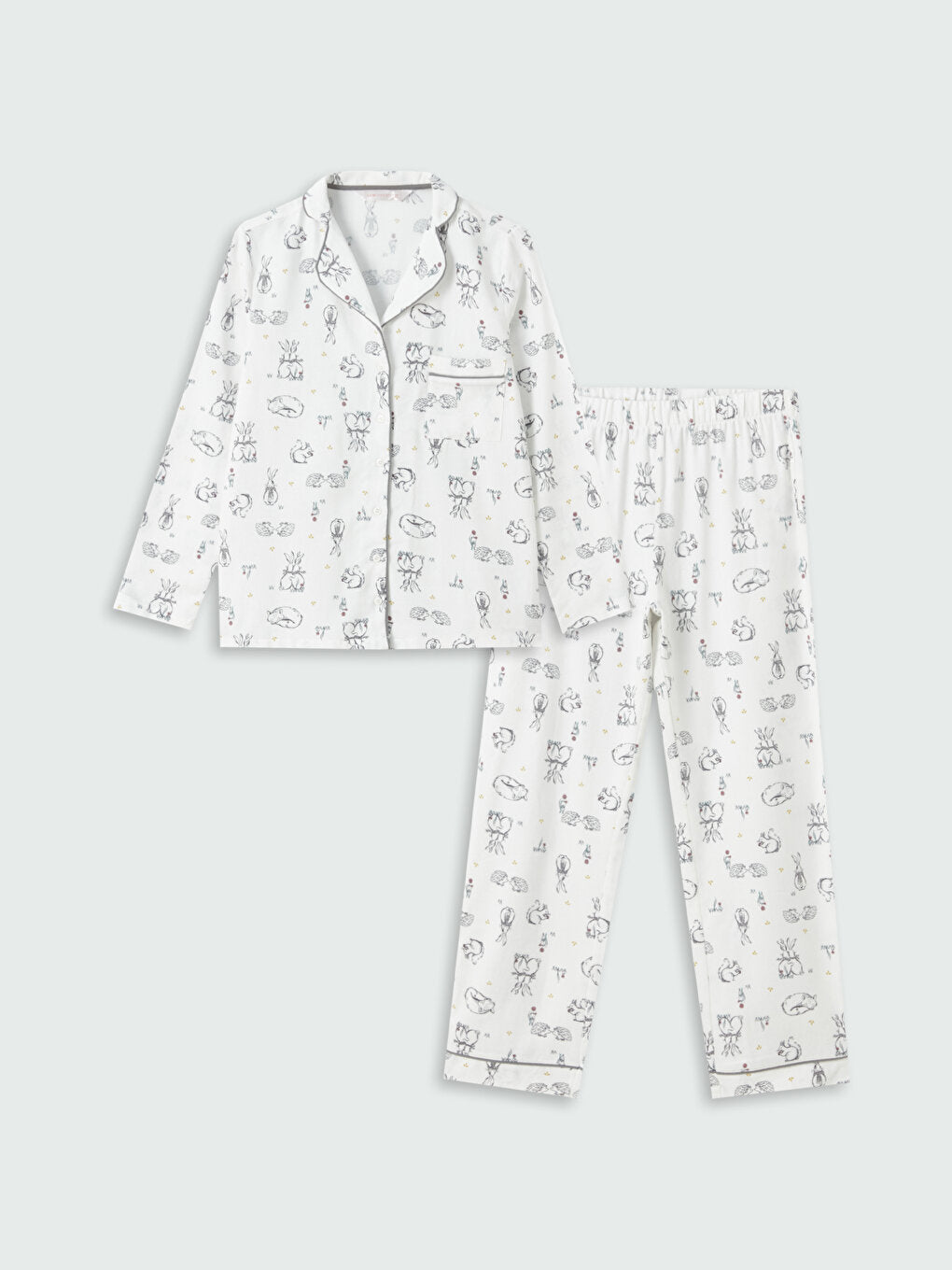 Shirt Collar Patterned Long Sleeve Women's Pajama Set