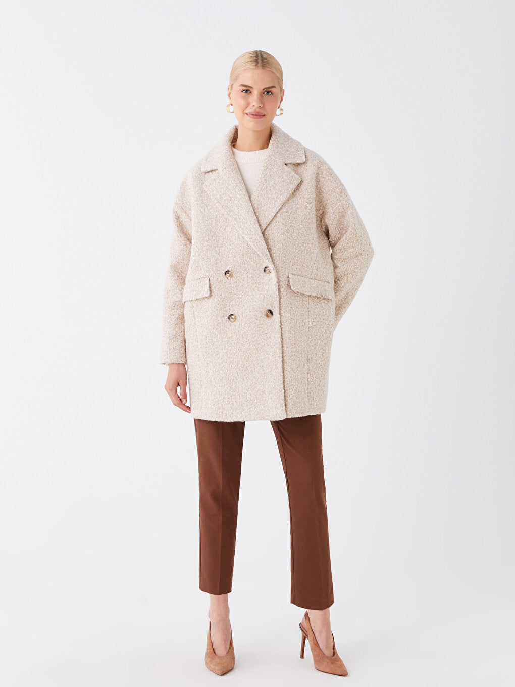 Jacket Collar Plain Long Sleeve Oversize Women's Cashmere Coat