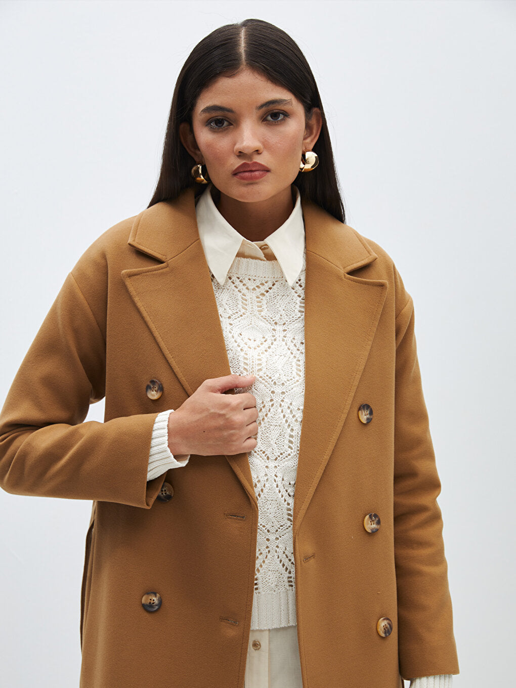 Women's Jacket Collar Plain Cashmere Coat