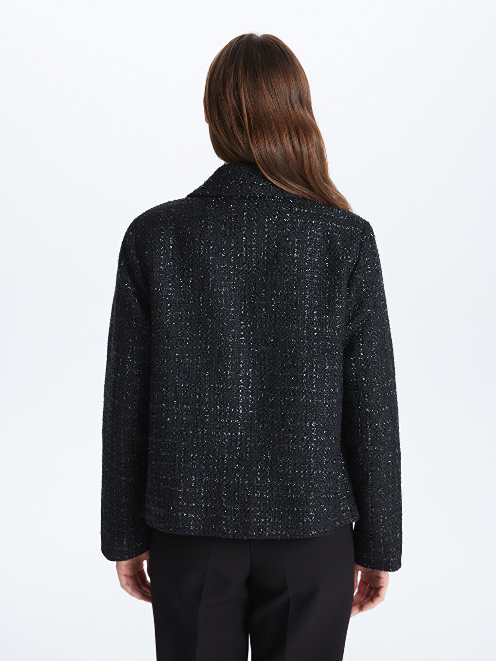 Shirt Collar Patterned Long Sleeve Women's Tweed Jacket