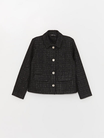 Shirt Collar Patterned Long Sleeve Women's Tweed Jacket