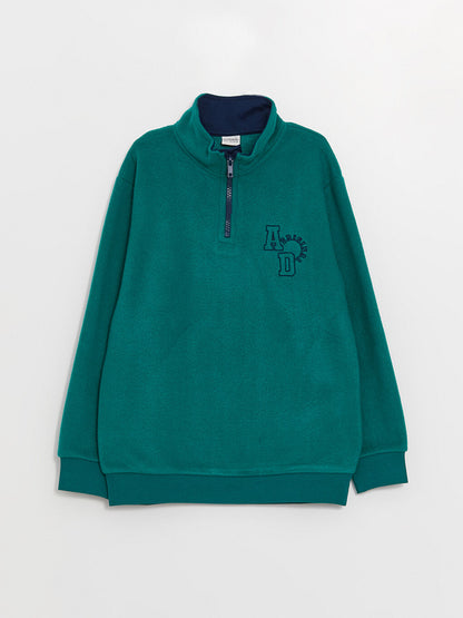 High Collar Embroidered Long Sleeve Fleece Boy's Sweatshirt