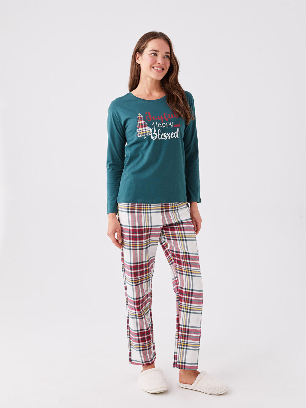 Crew Neck New Year Themed Long Sleeve Women's Pajama Set