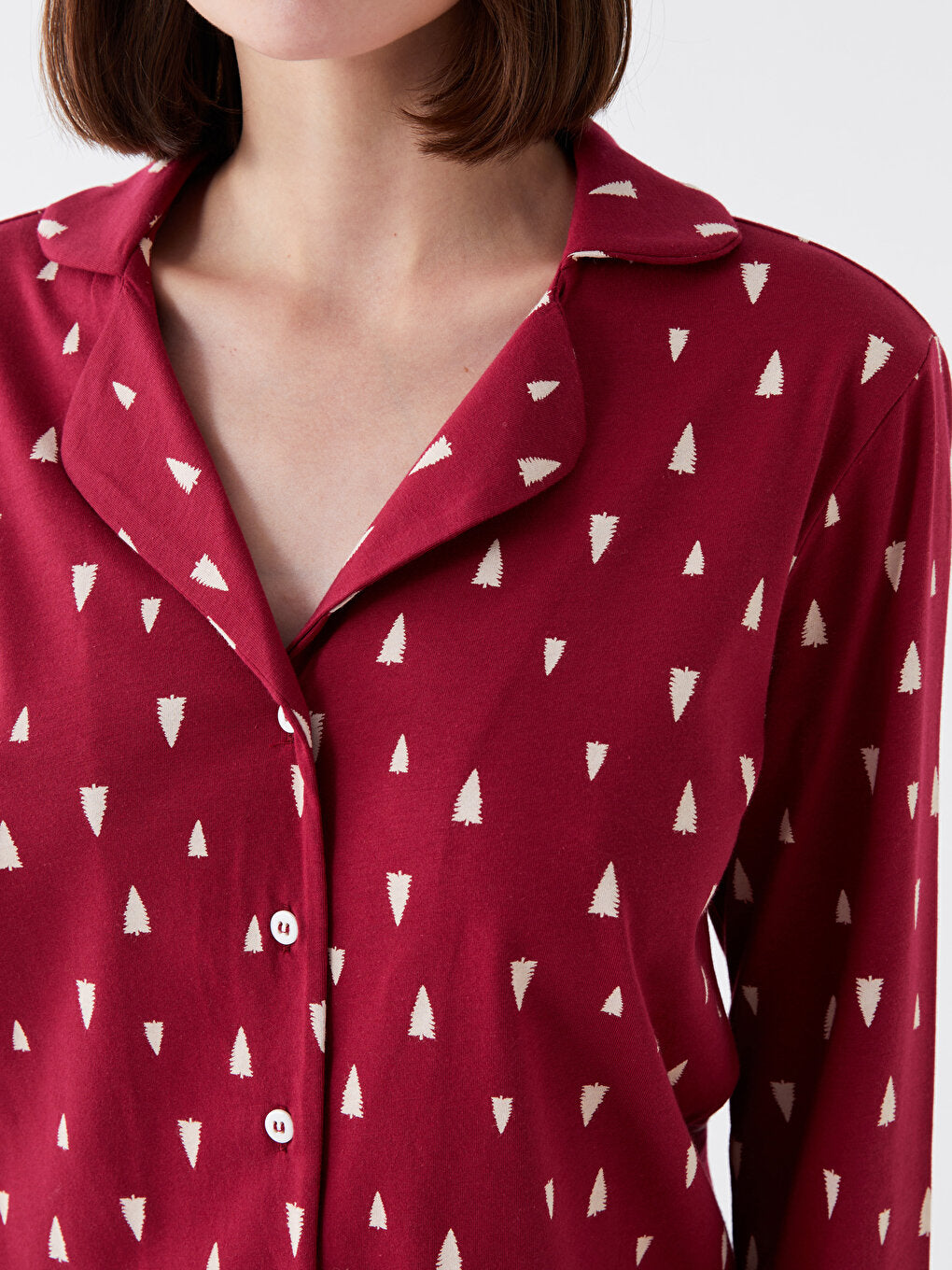 Shirt Collar Patterned Long Sleeve Women's Pajama Set