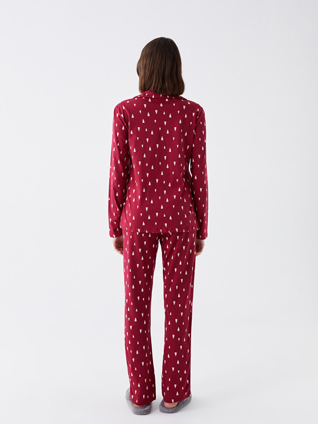 Shirt Collar Patterned Long Sleeve Women's Pajama Set