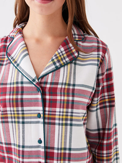 Shirt Collar Plaid Long Sleeve Women's Pajama Set with Shorts