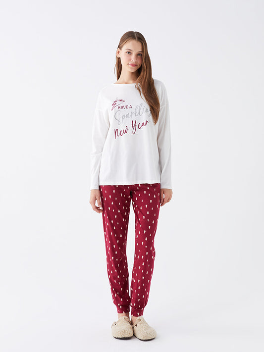 Crew Neck Printed Long Sleeve Women's Pajama Set