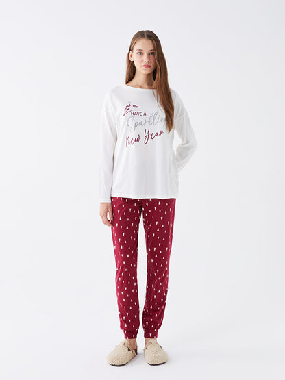 Crew Neck Printed Long Sleeve Women's Pajama Set