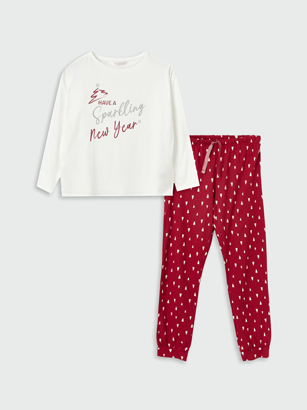 Crew Neck Printed Long Sleeve Women's Pajama Set