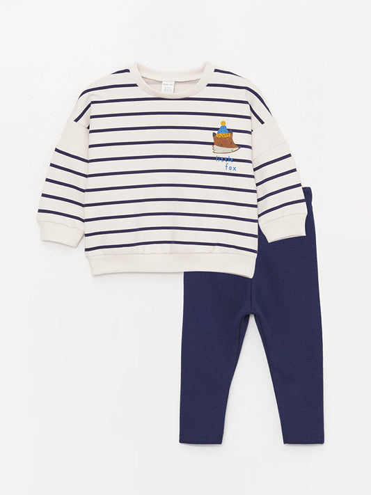 Crew Neck Long Sleeve Striped Baby Boy Sweatshirt and Tights