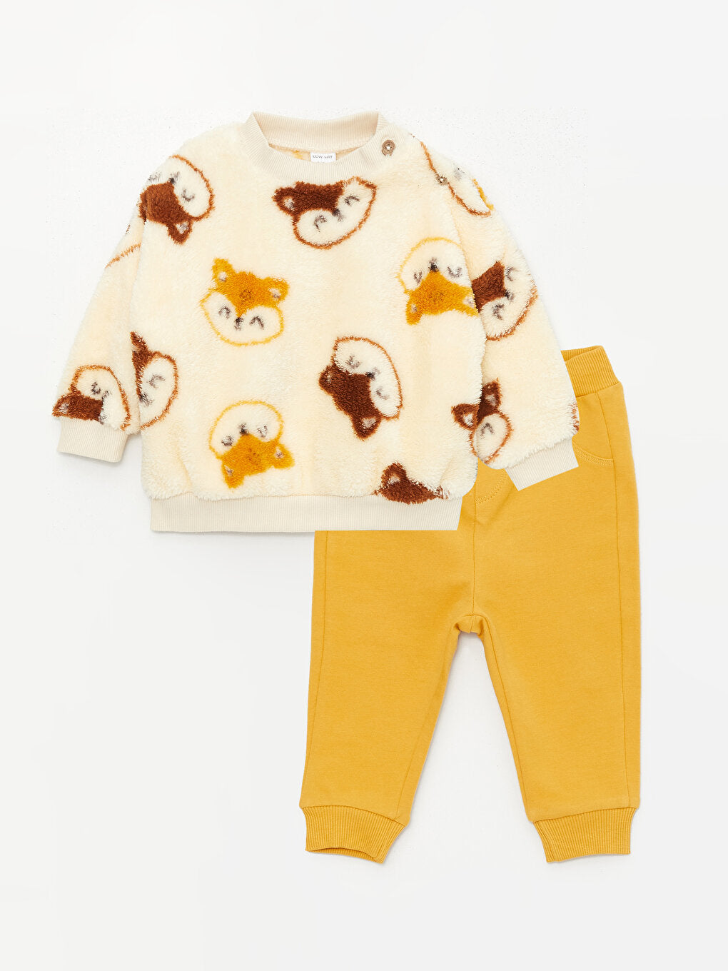 Crew Neck Printed Long Sleeve Baby Boy Sweatshirt and Sweatpants 2-Piece Set