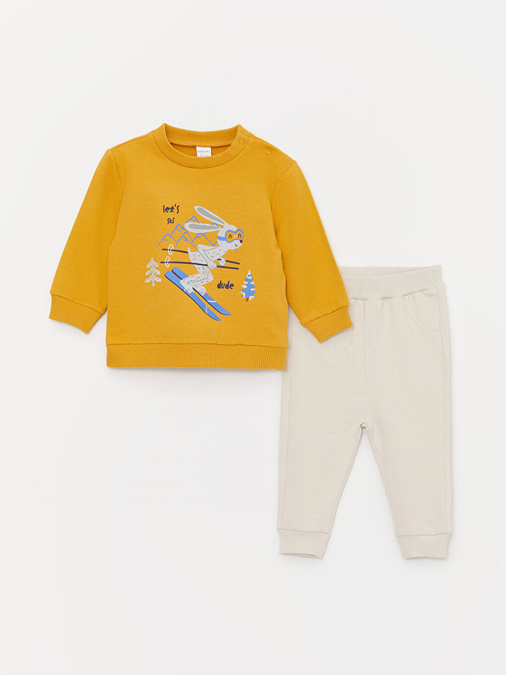 Crew Neck Long Sleeve Printed Baby Boy Sweatshirt and Tracksuit Bottom 2-Piece Set