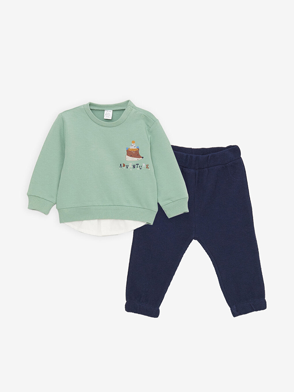 Crew Neck Long Sleeve Printed Baby Boy Sweatshirt and Trousers 2-pack