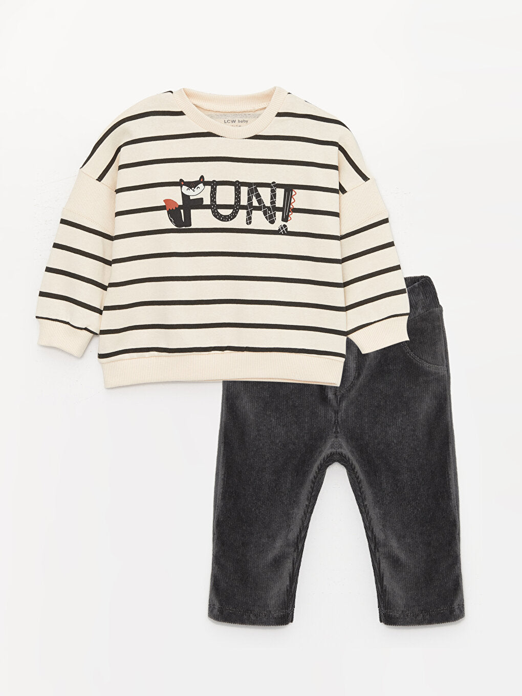 Crew Neck Long Sleeve Striped Baby Boy Sweatshirt and Trousers 2-Piece Set