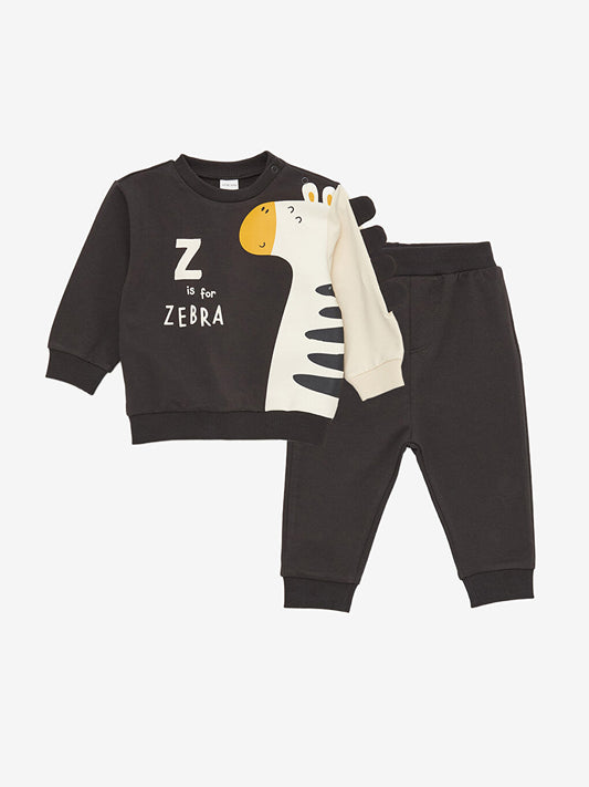 Crew Neck Long Sleeve Baby Boy Sweatshirt and Trousers 2-Piece Set