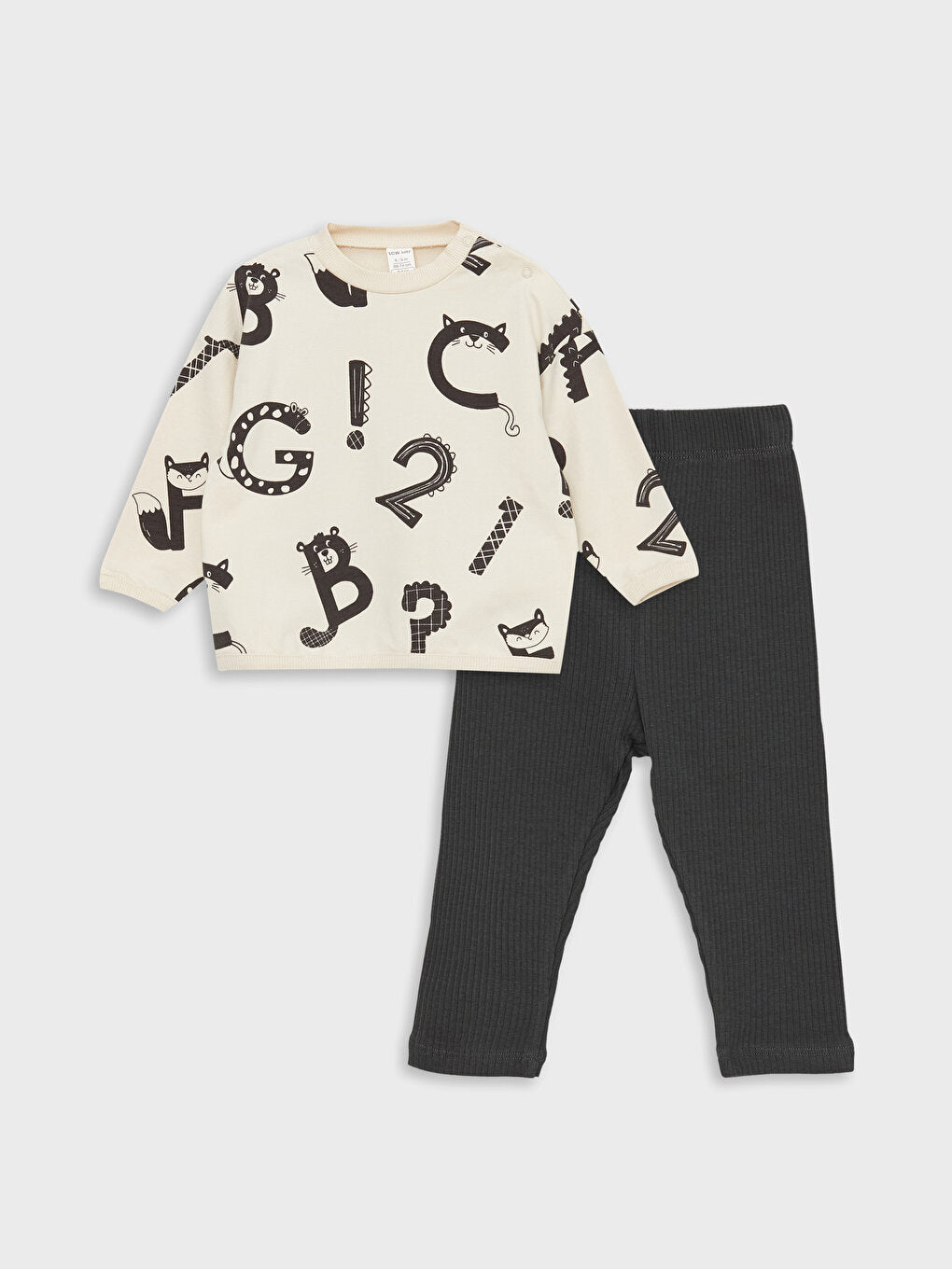 Crew Neck Printed Long Sleeve Baby Boy Sweatshirt and Tights 2-Piece Set