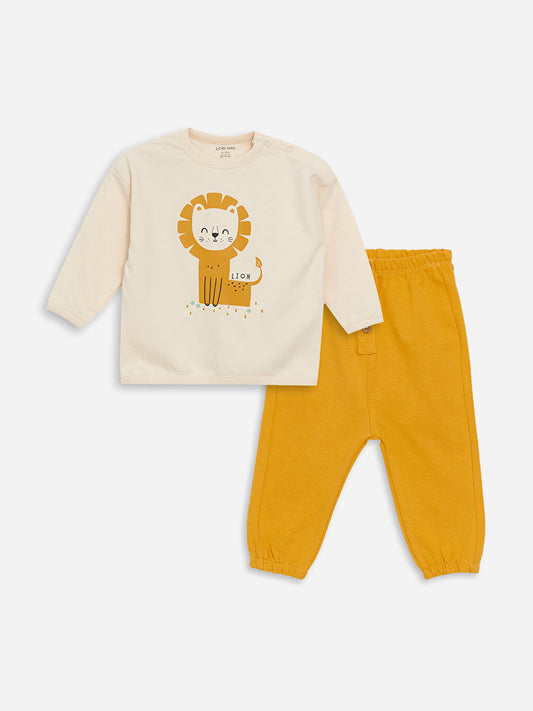 Crew Neck Long Sleeve Printed Baby Boy Sweatshirt and Sweatpants 2-Piece Set