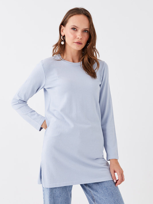 Crew Neck Plain Long Sleeve Women's Knitwear Tunic