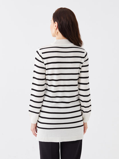 Half Turtleneck Striped Long Sleeve Women's Knitwear Tunic