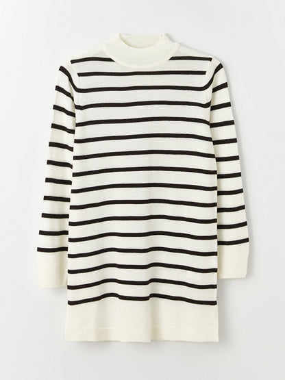 Half Turtleneck Striped Long Sleeve Women's Knitwear Tunic