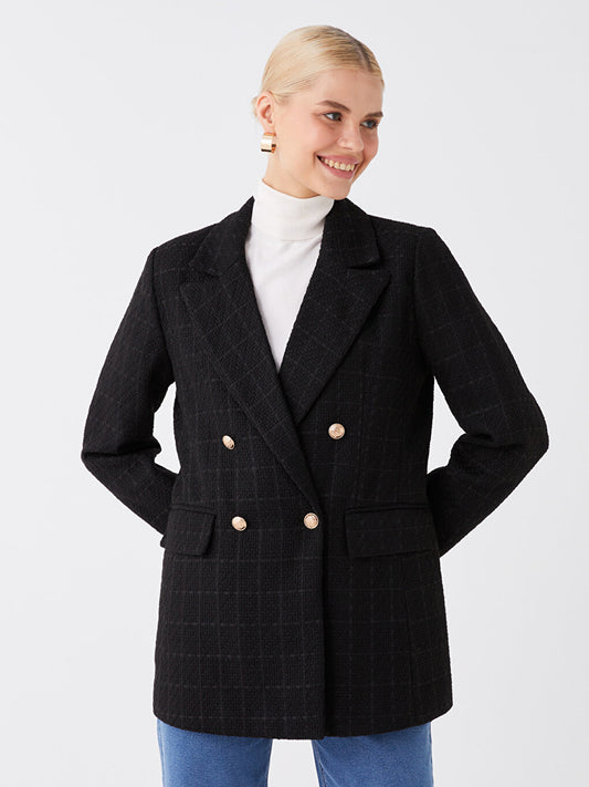 Plaid Long Sleeve Women's Tweed Blazer Jacket