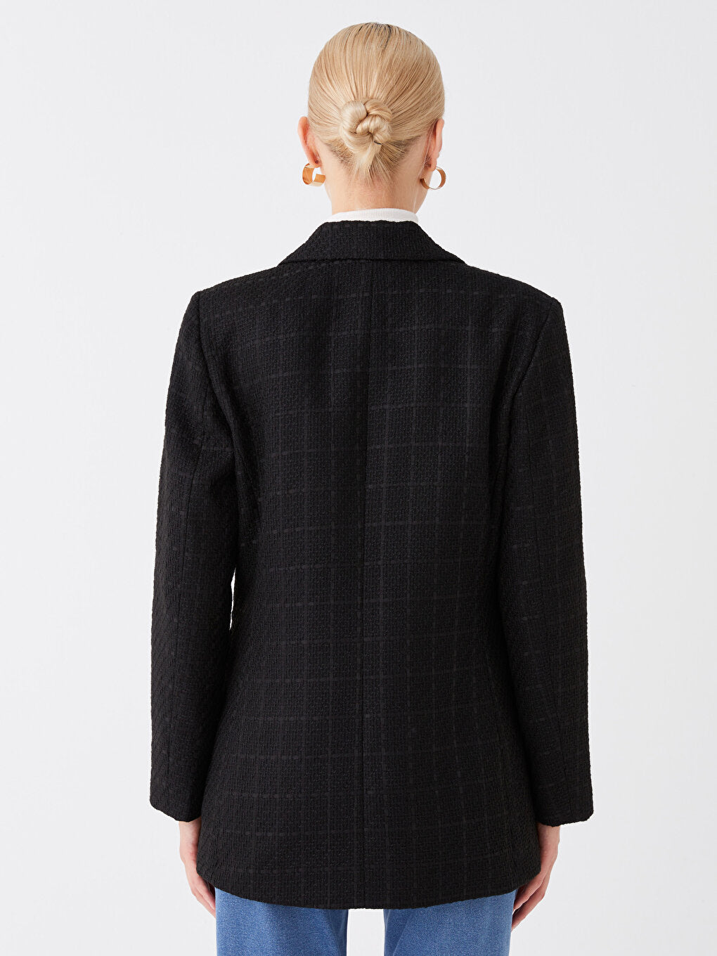 Plaid Long Sleeve Women's Tweed Blazer Jacket