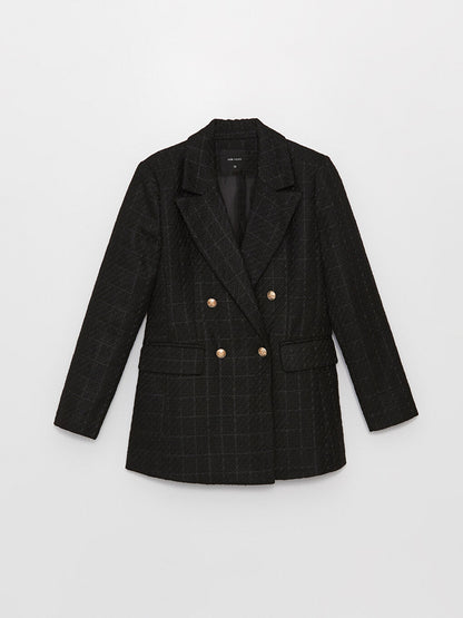 Plaid Long Sleeve Women's Tweed Blazer Jacket