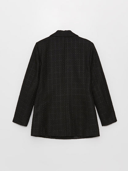 Plaid Long Sleeve Women's Tweed Blazer Jacket