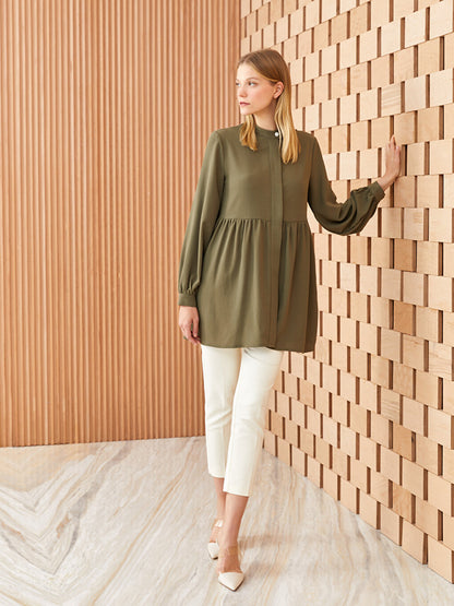 Magnificent Collar Plain Long Sleeve Women's Tunic