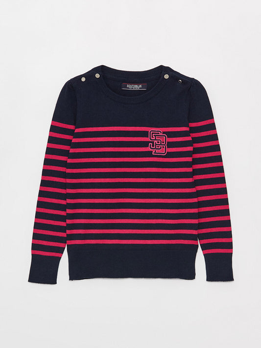 Crew Neck Striped Long Sleeve Girl's Knitwear Sweater