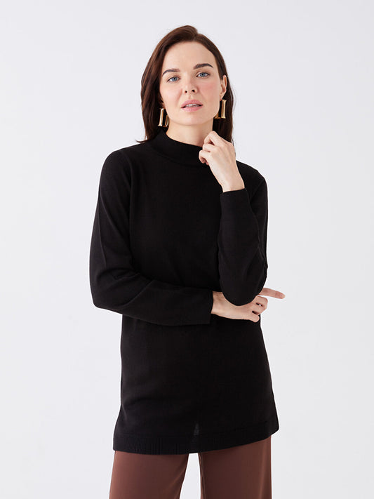 Half Turtleneck Plain Long Sleeve Women's Knitwear Tunic