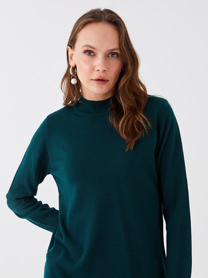 Half Turtleneck Plain Long Sleeve Women's Knitwear Tunic