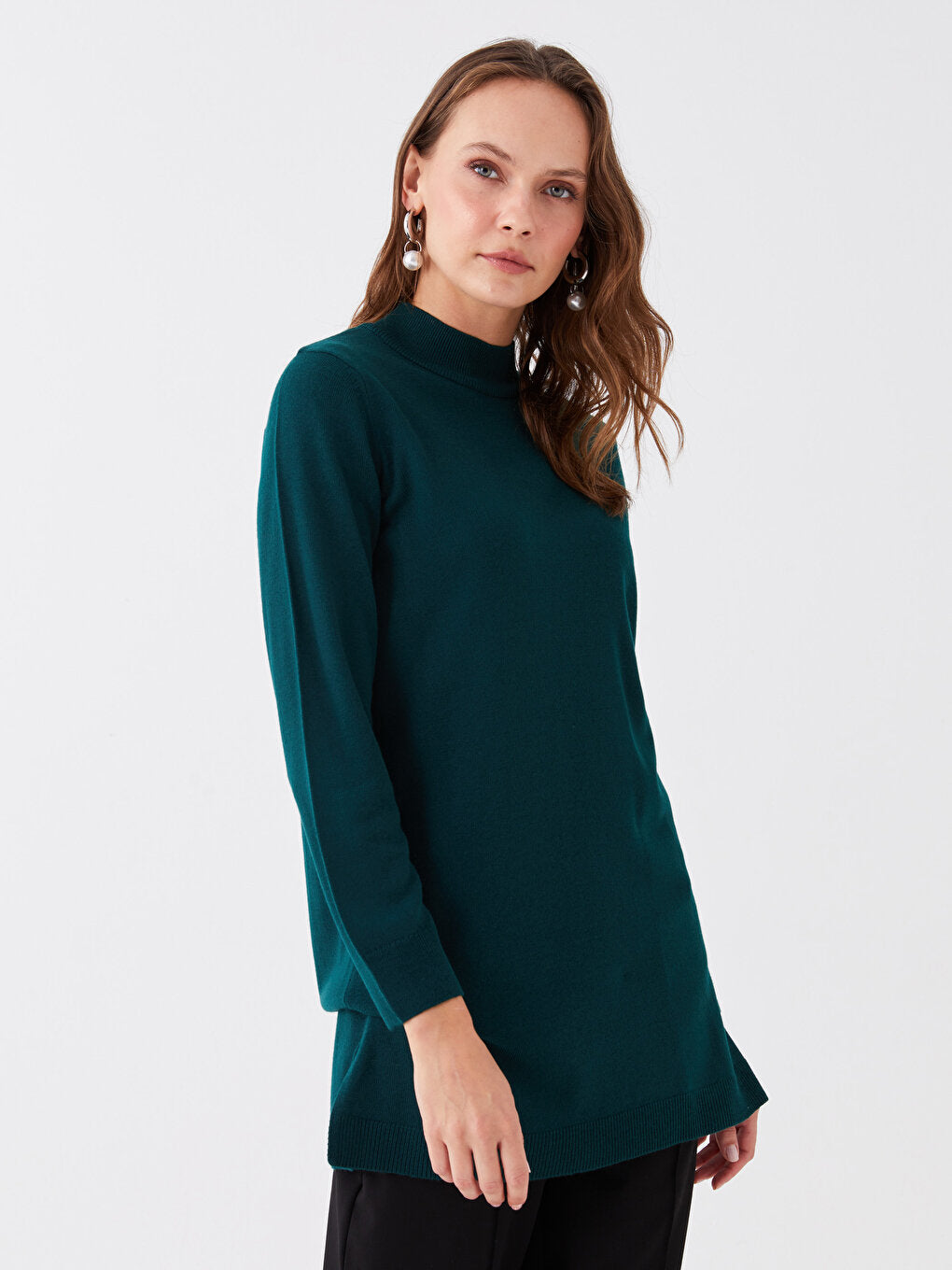 Half Turtleneck Plain Long Sleeve Women's Knitwear Tunic