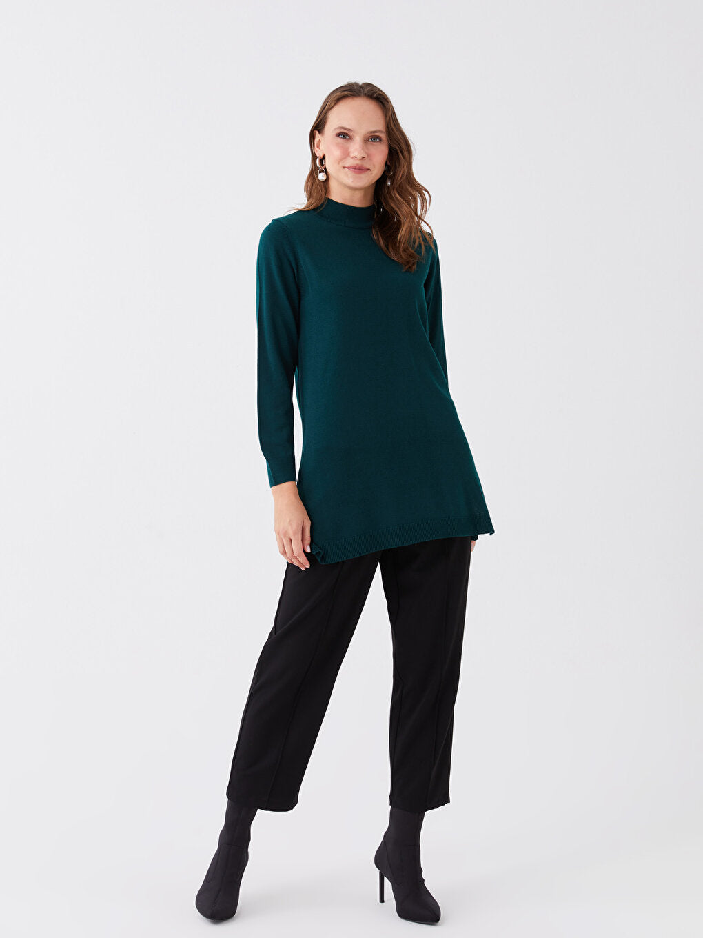 Half Turtleneck Plain Long Sleeve Women's Knitwear Tunic