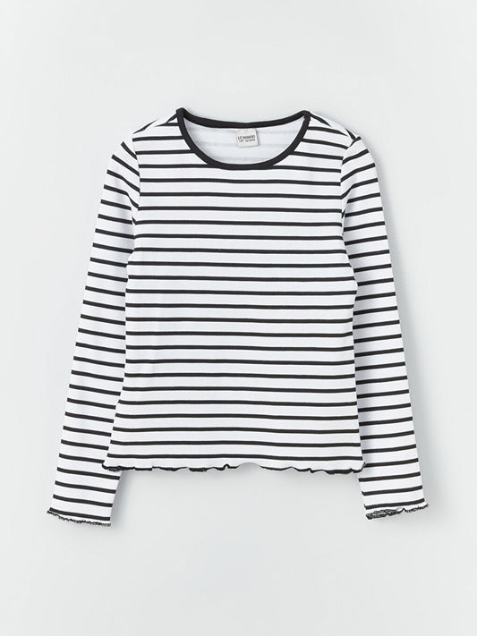 Crew Neck Striped Long Sleeve Girl's T-Shirt