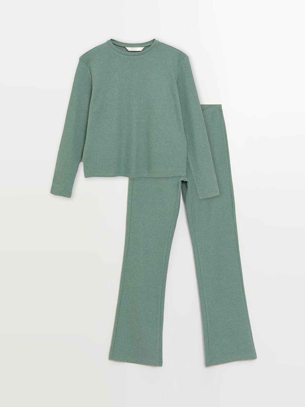 Crew Neck Plain Long Sleeve Women's Pajama Set