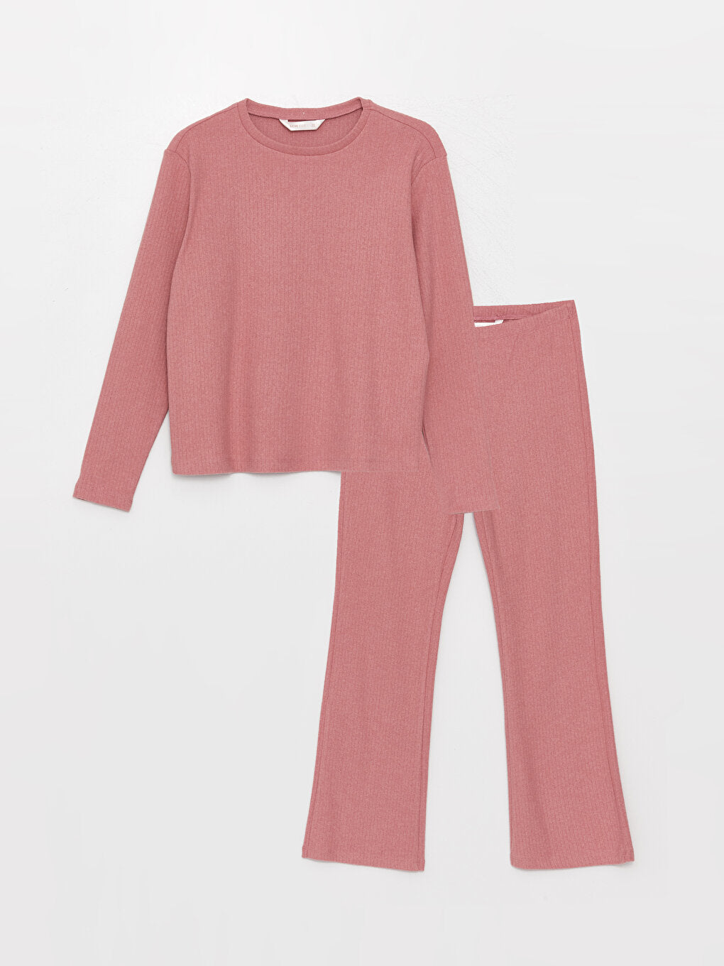 Crew Neck Plain Long Sleeve Women's Pajama Set