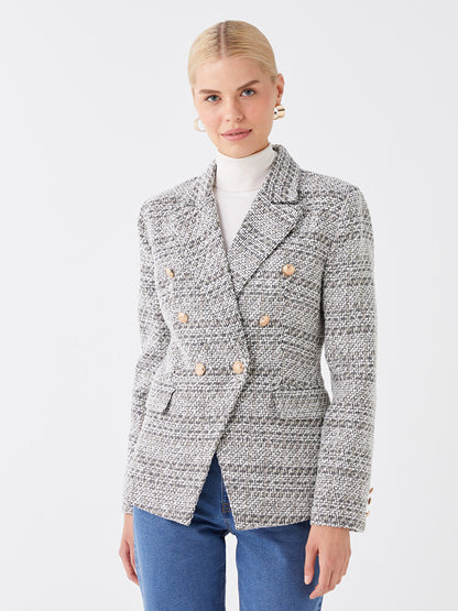 Plaid Long Sleeve Women's Tweed Blazer Jacket