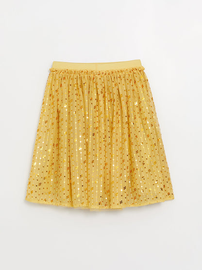 Girls' Skirt with Elastic Waist and Sequin Embroidery