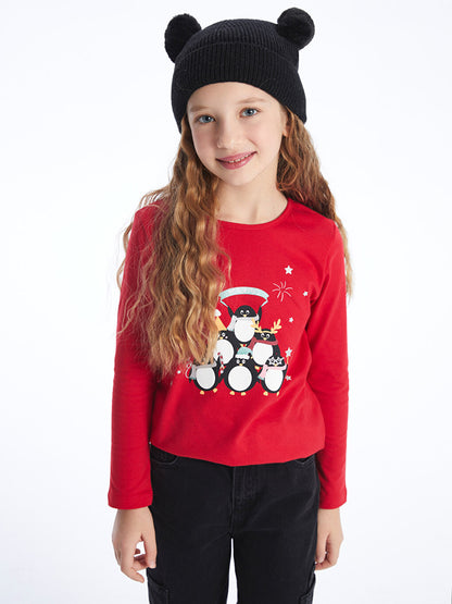 Crew Neck New Year Themed Long Sleeve Girls' T-Shirt