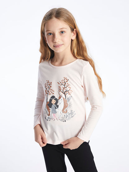 Crew Neck Printed Long Sleeve Girls' T-Shirt