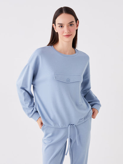 Crew Neck Plain Long Sleeve Oversize Women's Pajama Top